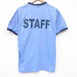 L★古着 半袖 ビンテージ Tシャツ メンズ 00年代 00s スタッフ コットン クルーネック 薄水色他 リンガー 26apr03