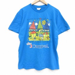 L★古着 半袖 ビンテージ Tシャツ メンズ 90年代 90s カーニバル コットン クルーネック 青 26apr02