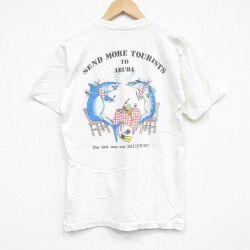 M★古着 フルーツオブザルーム 半袖 ビンテージ Tシャツ メンズ 80年代 80s サメ 胸ポケット付き コットン クルーネック USA製 白 26apr02