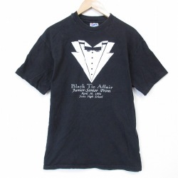 L★古着 ヘインズ 半袖 ビンテージ Tシャツ メンズ 90年代 90s タキシード コットン クルーネック USA製 黒 26apr03