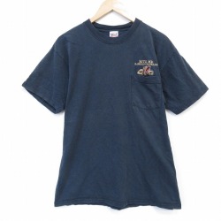 L★古着 半袖 ビンテージ Tシャツ メンズ 00年代 00s クマ 胸ポケット付き コットン クルーネック 黒 26apr03