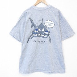 XL★古着 半袖 ビンテージ Tシャツ メンズ 90年代 90s サメ 大きいサイズ コットン クルーネック グレー 霜降り 26apr03