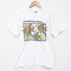 L★古着 フルーツオブザルーム 半袖 ビンテージ Tシャツ メンズ 90年代 90s 魚 コットン クルーネック USA製 白 26apr03