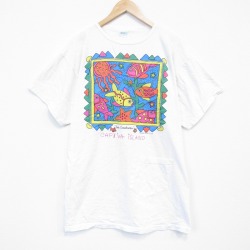 XL★古着 半袖 ビンテージ Tシャツ メンズ 90年代 90s 魚 大きいサイズ コットン クルーネック USA製 白 26apr03