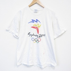 L★古着 ヘインズ 半袖 ビンテージ Tシャツ メンズ 00年代 00s シドニーオリンピック コットン クルーネック 白 26apr03