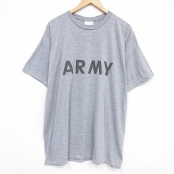 XL★古着 半袖 ビンテージ Tシャツ メンズ 90年代 90s ミリタリー アーミー ARMY リフレクター 大きいサイズ ロング丈 ポリエステル クルーネック USA製 グレー 霜降り 26apr04