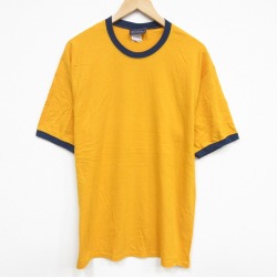 L★古着 ベーシックエディションズ 半袖 ビンテージ Tシャツ メンズ 90年代 90s 無地 コットン クルーネック 黄 26apr04
