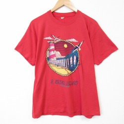 L★古着 半袖 ビンテージ Tシャツ メンズ 80年代 80s 灯台 クルーネック USA製 赤 26apr06