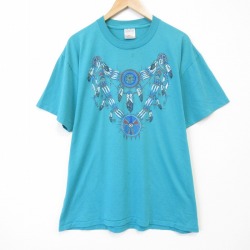 XL★古着 オニータ ONEITA 半袖 ビンテージ Tシャツ メンズ 90年代 90s ドリームキャッチャー クルーネック 青緑 26apr06