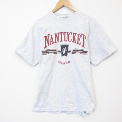 M★古着 半袖 ビンテージ Tシャツ メンズ 90年代 90s ナンタケット コットン クルーネック USA製 薄グレー 霜降り 26apr06