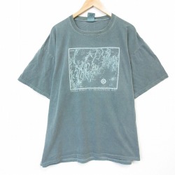 XL★古着 半袖 ビンテージ Tシャツ メンズ 00年代 00s 地図 大きいサイズ コットン クルーネック 薄緑 26apr06