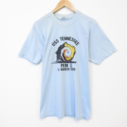 ヘインズ 80s 半袖Tシャツ 原子力潜水艦USSテネシー ライトブルー L | 古着