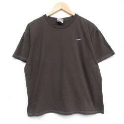 XL★古着 ナイキ NIKE 半袖 ビンテージ Tシャツ メンズ 00年代 00s ワンポイントロゴ コットン クルーネック こげ茶 26apr23