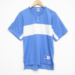 S★古着 ラッセル 半袖 ビンテージ Tシャツ メンズ 80年代 80s 無地 ヘンリーネック USA製 水色他【spe】 26apr23