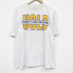 XL★古着 半袖 ビンテージ Tシャツ メンズ 90年代 90s USLD カレッジ 大きいサイズ コットン クルーネック 薄グレー 26apr25