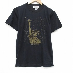 S★古着 半袖 ビンテージ Tシャツ メンズ 80年代 80s 自由の女神 クルーネック USA製 黒 26apr25