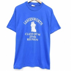 XL★古着 ヘインズ 半袖 ビンテージ Tシャツ メンズ 80年代 80s LEAVENWORYH 大きいサイズ クルーネック USA製 青 26apr25