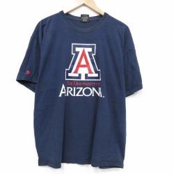XL★古着 半袖 ビンテージ Tシャツ メンズ 90年代 90s アリゾナ カレッジ 大きいサイズ コットン クルーネック 薄紺【spe】 26apr25