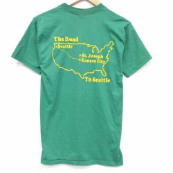 S★古着 半袖 ビンテージ Tシャツ メンズ 80年代 80s シアトル ロング丈 クルーネック USA製 緑 26apr25