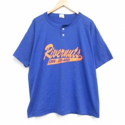 XL★古着 半袖 ビンテージ Tシャツ メンズ 80年代 80s Rivermuts 大きいサイズ ヘンリーネック USA製 青 26apr25