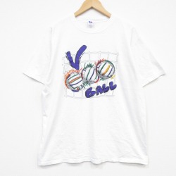 XL★古着 ラッセル 半袖 ビンテージ Tシャツ メンズ 80年代 80s バレーボール コットン クルーネック USA製 白【spe】 26apr25
