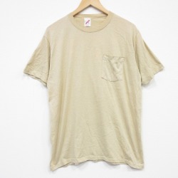 L★古着 ジャージーズ 半袖 ビンテージ Tシャツ メンズ 80年代 80s 無地 胸ポケット付きコットン クルーネック USA製 ベージュ 26apr25