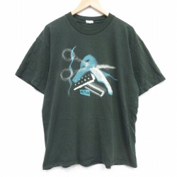 XL★古着 半袖 ビンテージ Tシャツ メンズ 90年代 90s ハサミ 大きいサイズ コットン クルーネック USA製 濃緑 26apr25