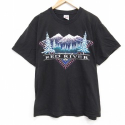 L★古着 半袖 ビンテージ Tシャツ メンズ 90年代 90s レッドリバー コットン クルーネック USA製 黒 26apr30