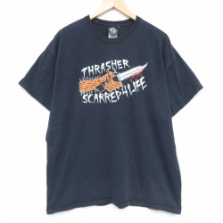 XL★古着 スラッシャー 半袖 ビンテージ Tシャツ メンズ 00年代 00s ネックフェイス 大きいサイズ コットン クルーネック 黒【spe】 26may02