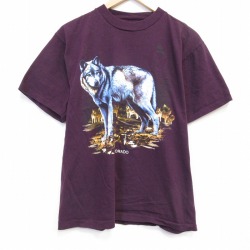 90s 半袖Tシャツ オオカミ パープル L | 古着