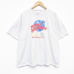 XL★古着 半袖 ビンテージ Tシャツ メンズ 90年代 90s プラネットハリウッド ディズニーワールド 大きいサイズ コットン クルーネック USA製 グレー 霜降り【spe】 26may18