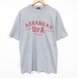 XL★古着 半袖 ビンテージ Tシャツ メンズ 90年代 90s アーカンソーレイザーバックス カレッジ メッシュ地 クルーネック USA製 グレー 霜降り【spe】 26may23