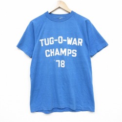 M★古着 チャンピオン champion 半袖 ビンテージ Tシャツ メンズ 70年代 70s CHAMPS ラグラン クルーネック USA製 ブルー【spe】 26may29