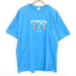 00s 半袖Tシャツ ヤシの木 ライトブルー メンズXL相当 | 古着