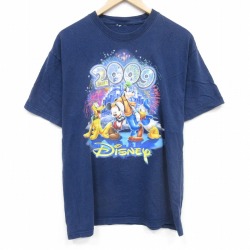 ディズニー 00s 半袖Tシャツ ミッキーグーフィー ネイビー L | 古着