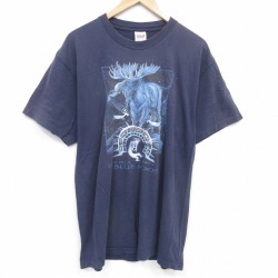 90s 半袖Tシャツ シカフェード ネイビー XL | 古着