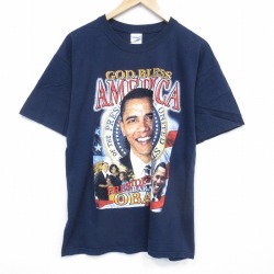 00s 半袖Tシャツ バラクオバマ大統領 ネイビー メンズL相当 | 古着