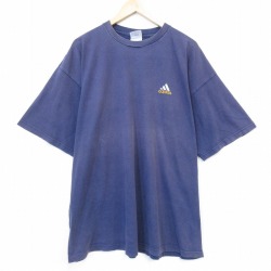 アディダス 90s 半袖Tシャツ ワンポイントロゴ ネイビー XL | 古着