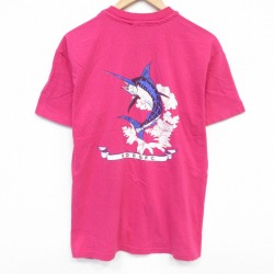 ヘインズ 90s 半袖Tシャツ 魚 ピンク メンズM相当 | 古着