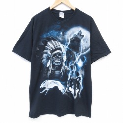 00s 半袖Tシャツ スカルオオカミ ブラック メンズXL相当 | 古着