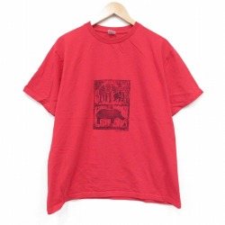00s 半袖Tシャツ イノシシ ゾウ レッド メンズL相当 | 古着