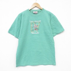 90s 半袖Tシャツ ラスベガス刺繍 グリーン メンズM相当 | 古着