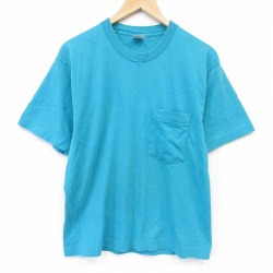フルーツオブザルーム 90s 半袖Tシャツ 胸ポケット付き ライトブルー メンズL相当 | 古着
