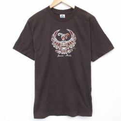 00s 半袖Tシャツ 鳥刺繍 ブラウン メンズM相当 | 古着