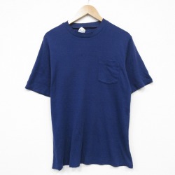 80s 半袖Tシャツ 胸ポケット ネイビー メンズL相当 | 古着