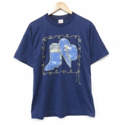 90s 半袖Tシャツ ハット ブーツ ネイビー メンズM相当 | 古着