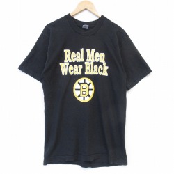 フルーツオブザルーム 90s 半袖Tシャツ NHLボストンブルーインズプリント ブラック メンズL相当 | 古着