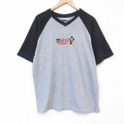 00s 半袖Tシャツ ミッキー刺繍 グレー メンズXL相当 | 古着