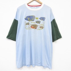 ジャージーズ 90s 半袖Tシャツ 魚 ライトブルー メンズXL相当 | 古着