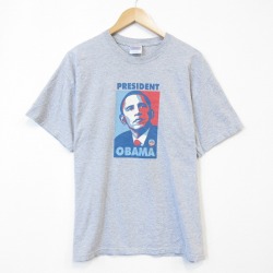 ヘインズ 00s 半袖Tシャツ オバマ大統領 グレー メンズL相当 | 古着